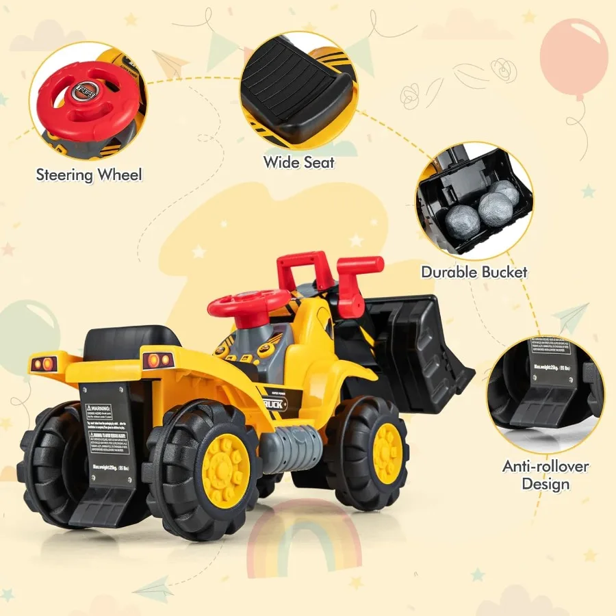 Ride on Excavator No Power Ride on Construction Vehicles for Helmet 3 Toy Rocks Adjustable Bucket Horn Ride On Loader Bulldozer
