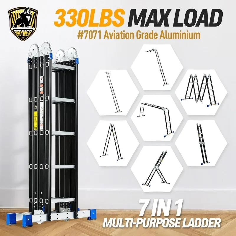 Step Ladder,  19.6ft 7 in 1 Folding Ladder Multi-Purpose Aluminium Extension Ladder Adjustable Telescoping Foldable