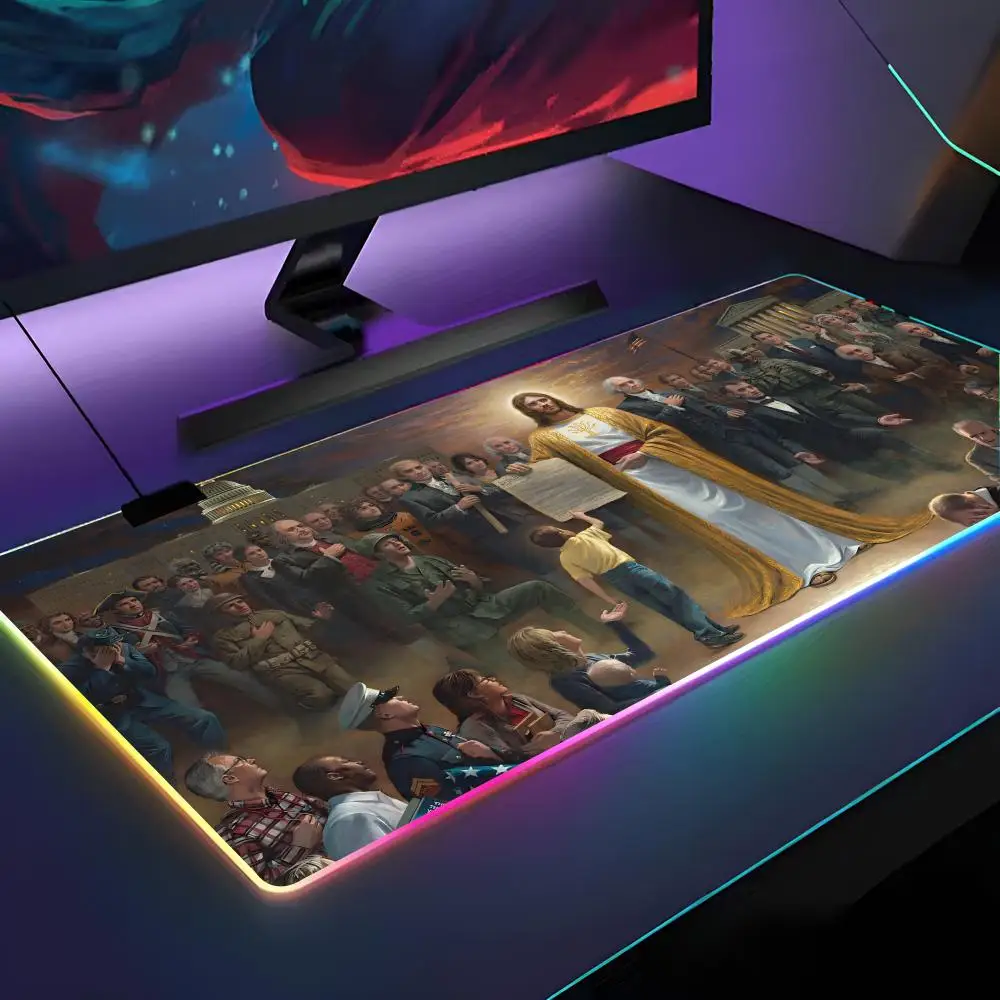 

Коврик для мыши с религиозным искусством, коврик для мыши с RGB подсветкой, коврик для мыши для ноутбука, коврик для мыши для ноутбука, геймера, компьютерный стол, игровые аксессуары