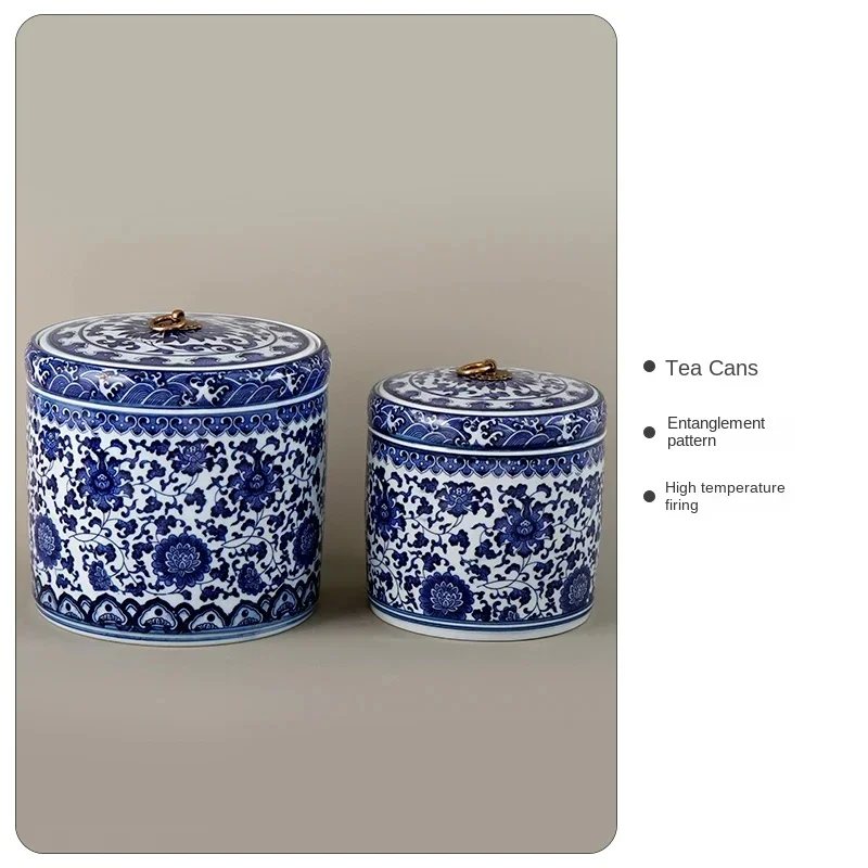 Blue and White Porcelain Tea Jar Qing Dynasty Lotus Design Chinese Caddy Decorative Storage Pot 4.33\