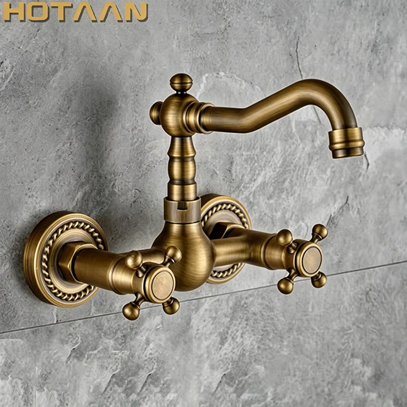 . Grifo de cocina torneira montado en la pared latón antiguo giratorio lavabo de baño grifo mezclador grúa,YT-6035