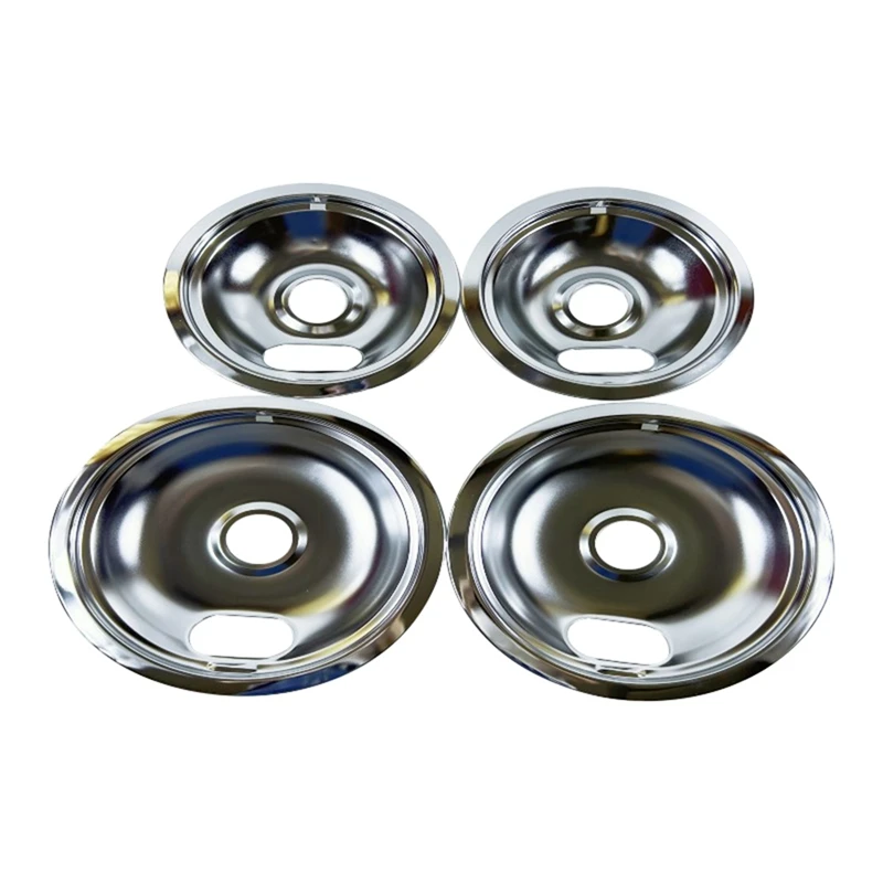 4 PCS Range Drip Pans For Electric Stove As Shown Metal For W10196406, W10196405 Drip Pans(2Pcs 6Inch And 2Pcs 8Inch)