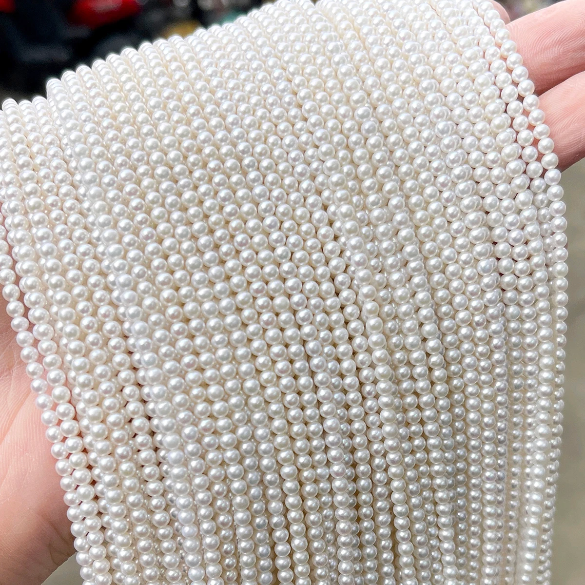 JD 1 Strang 7A Natürliche Weiße Süßwasserperlen 3mm ca. 120 Stück Aurora Glänzende Runde Perlen DIY Schmuckherstellung Halskette – Detail 6