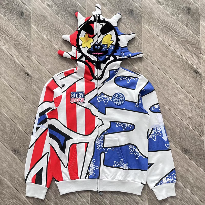 Glo Gang The Glory Full Zip Hoodie Men Women 1:1 High Quality Beverage cartoon printed embroidered zipper Oversize Hooded