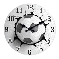 Creative and Unique Football Pattern Wooden Wall Clock for Living Room, Bedroom, Kitchen, Home Decoration, Silent Quartz Clock, Holiday Gift, 10 Inches, 12 Inches (No Battery)