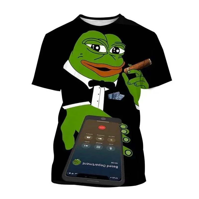 Fun men's sad frog printed T-shirt, Pepe Frog 3D printed clothing, animal feeling bad men, boys and girls T-shirts