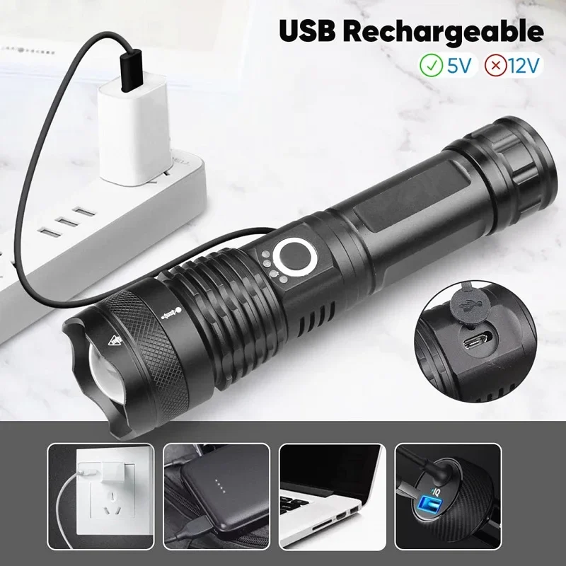 Most Powerful p50 FlashLight Flash light 5 Modes Usb Zoom Led Torch p50 18650 or 26650 Battery Camping Fishing Drop Shipping