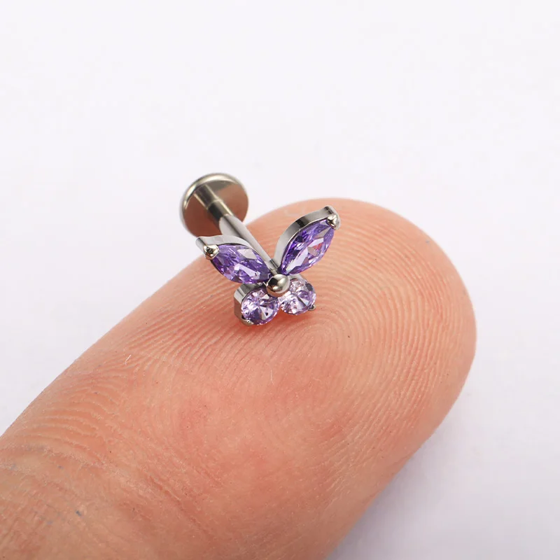 ASTM F136 Titan Schmetterling Labret Piercing Lip Stud Tragus Ohrring Ohrstecker Zirkon Knorpel Helix Medusa Monroe Körperschmuck – Detail 9