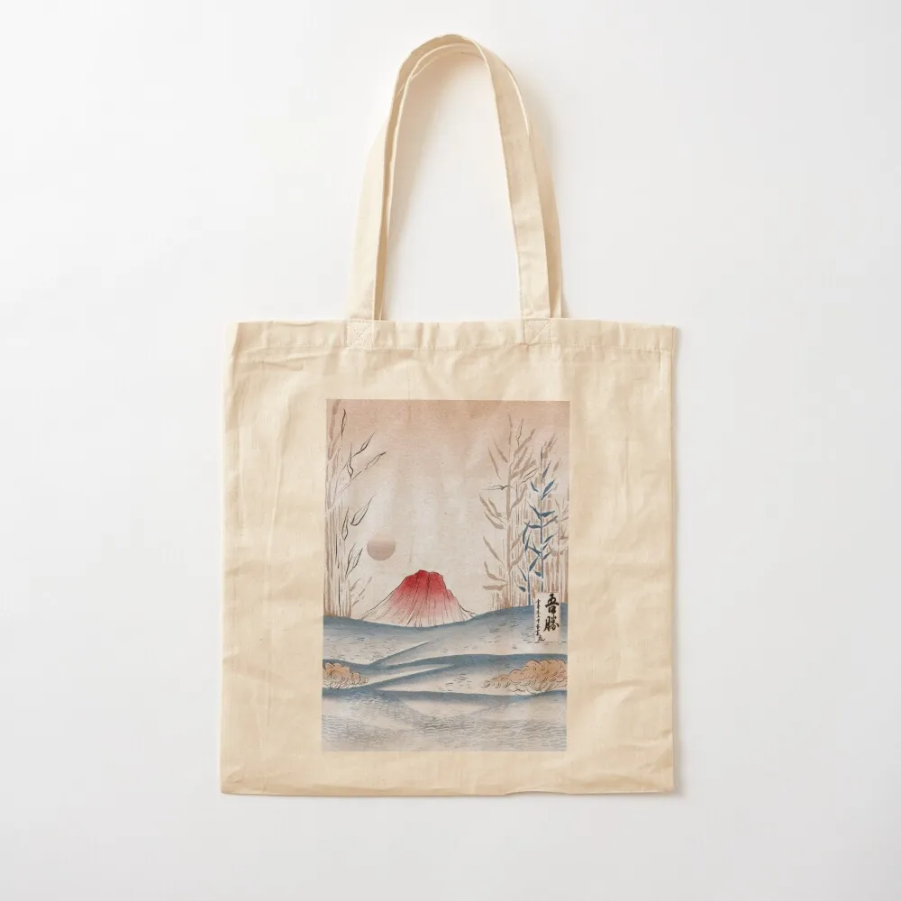 Vintage Japanese mountain Fuji plants flowers Minimal meditative landscape art Tote Bag ecological bags Large bags for women