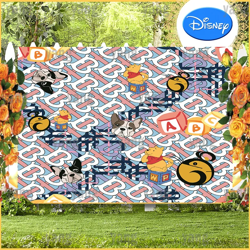 Lovely Disney Birthday Decoration Backdrop Party Cartoon Wall  Winnie Bear Tigger Piglet Banner Custom Baby Shower Background