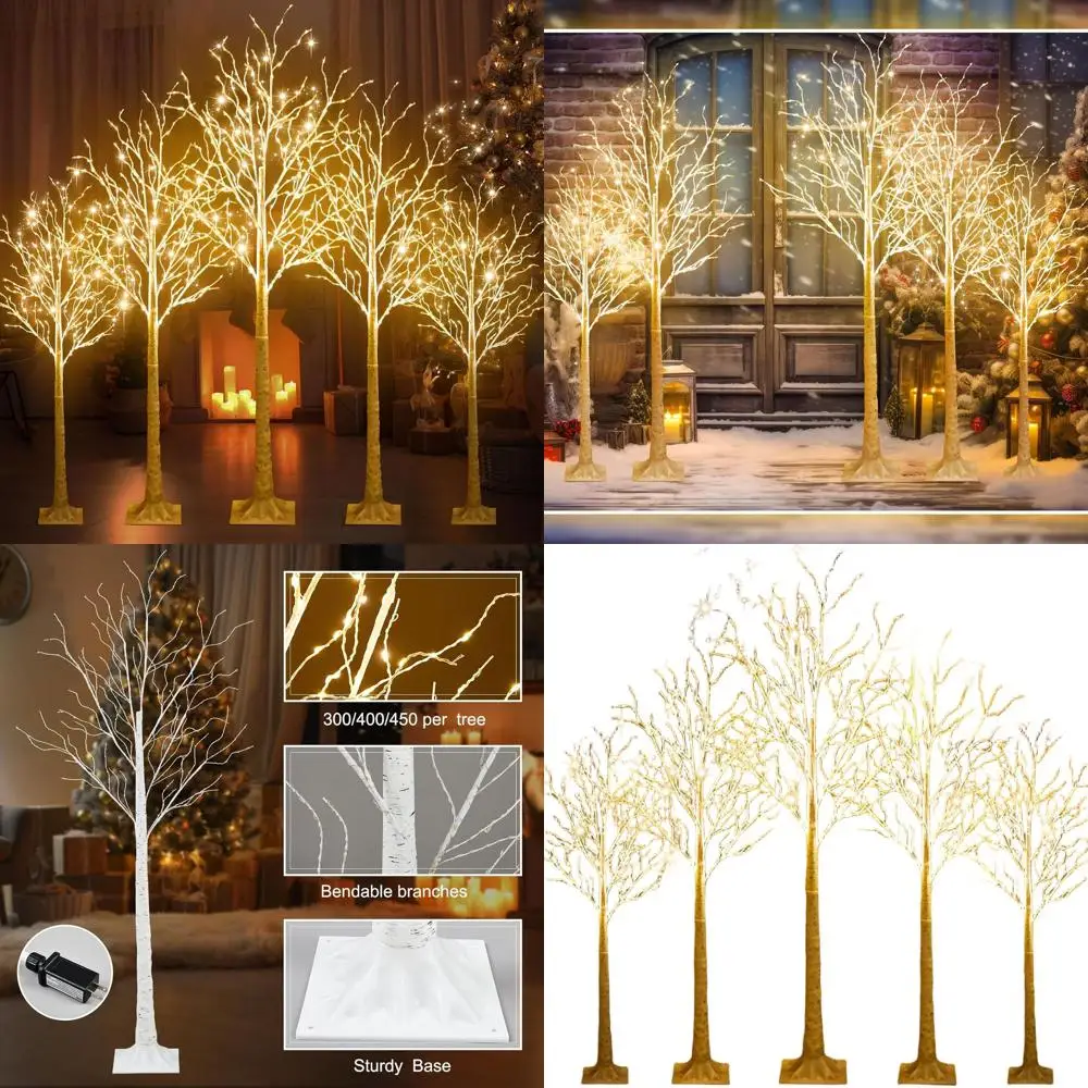 

Березы с подсветкой от 4 до 8 футов с 8 режимами, теплые белые светодиодные фонари на Рождество, День Благодарения и праздничный декор