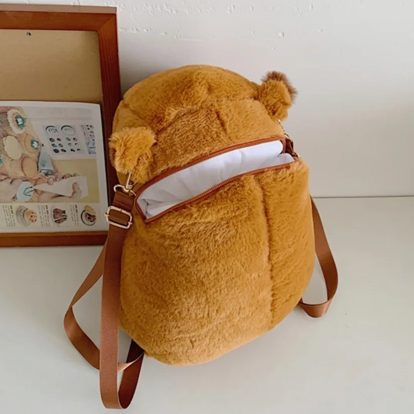 Comfortable Cartoon Capybara Backpack Hamburg Plush Kawaii Handbags Korean Style French Fries Doll Fur Bag Party