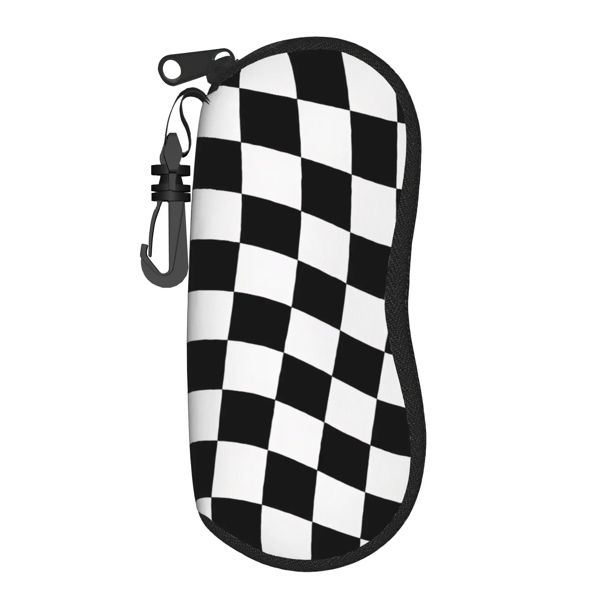 Black and white check Glasses Case  Travel Sunglasses Case For Men Women Classic Eyewear Storage Print Eyeglass Protector