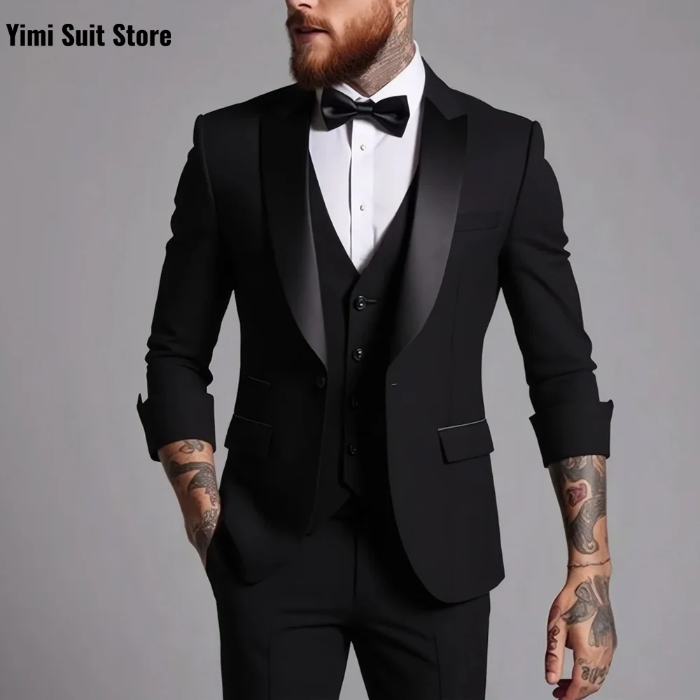 Nuovo vestito da uomo Griglia di moda 3 pezzi Smoking da lavoro Sposo Un petto Banchetto Abbigliamento maschile Abiti da festa di nozze Giacca + Pantaloni