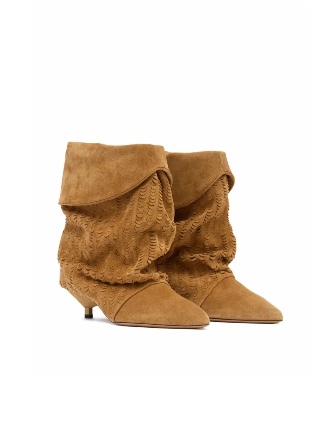 Round Head Suede Adorned With Fish Scales Shape Luxurious  Boots One Kick Folds Slouch Boots Kitten Heels White all Season Boots