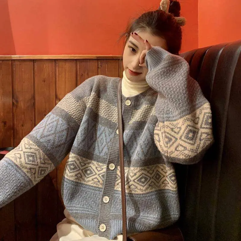 Dongguan Daliang Damen Strickpullover ey Lazy Aalyptic Sle Long Sve runder Ne Cardigan Mantel für Herbst Winter