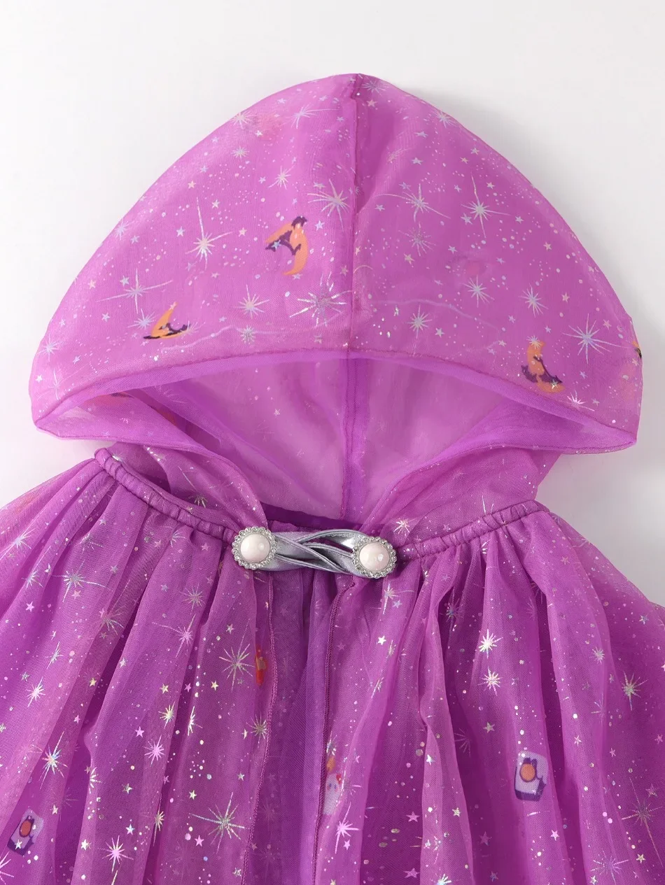 Kinder-Halloween-Hexen-Kostüm-Set mit Kapuze, Hexenhut, Zauberstab, Süßigkeitentasche, Kinderparty, Mädchen-Hexen-Umhang, XMZ65 – Detail 13