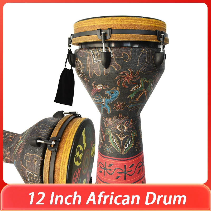 12 Inch African Drum Wooden Djembe Drums Professional Adjustable Tuning Hand Drum Adult Beginner Percussion Instruments