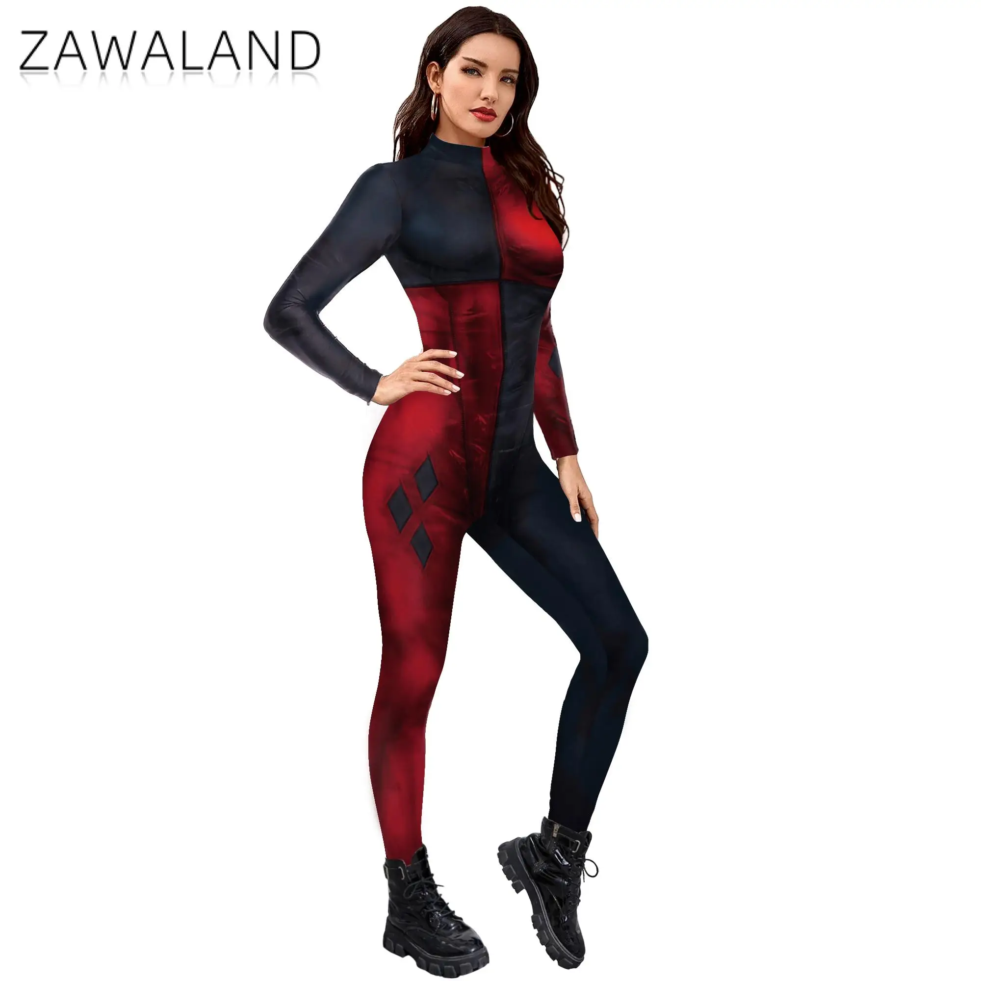 Zawaland-Disfraz de Halloween para adultos, mono geométrico impreso en 3D, disfraz de Cosplay de esqueleto, traje de actuación, traje Zentai muscular