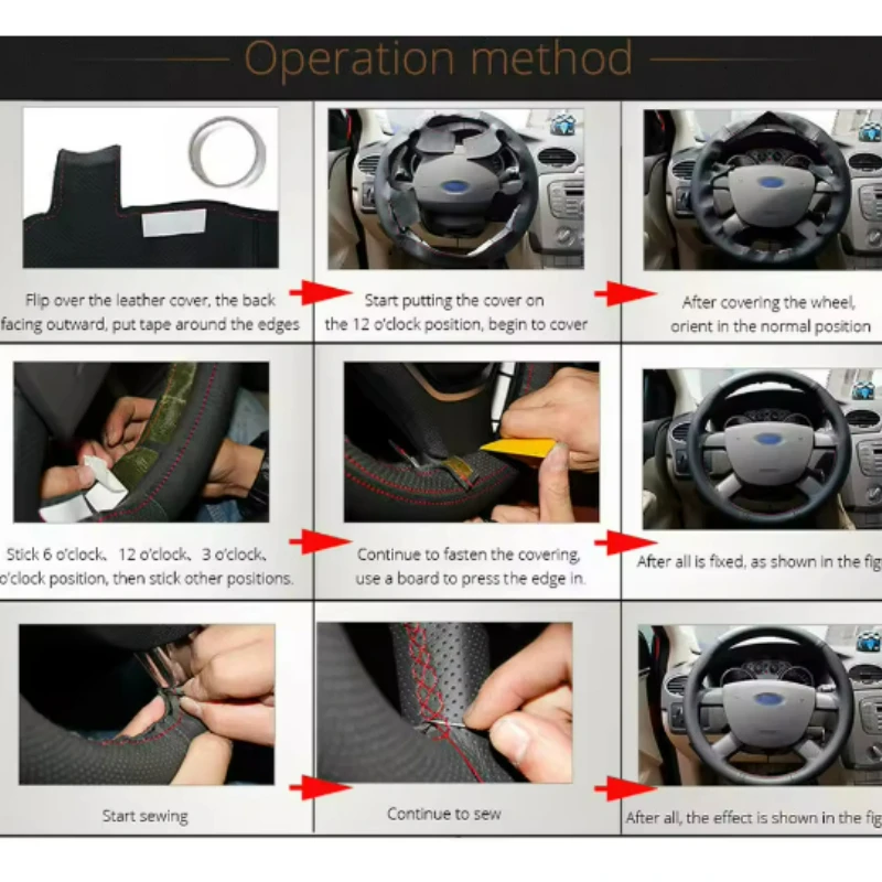 غطاء عجلة قيادة السيارة مصنوع يدويًا ومقاوم للاهتراء وغير قابل للانزلاق من الجلد الأسود لسيارة مازدا 6 ومازدا 3 ومازدا 5