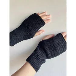 Women Knitted Arm Warmer 20cm Long Fingerless Gloves Winter Y2K Solid Arm Sleeve Fashion Casual Soft Girls Clothes Punk Mittens