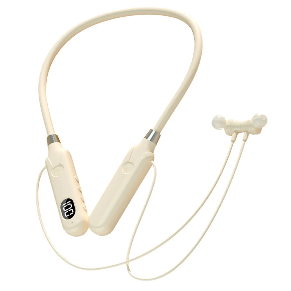 Wireless Neckband Headphones Beige Noise Isolation Sports Earphones Comfortable Design for Travel Running Outdoor
