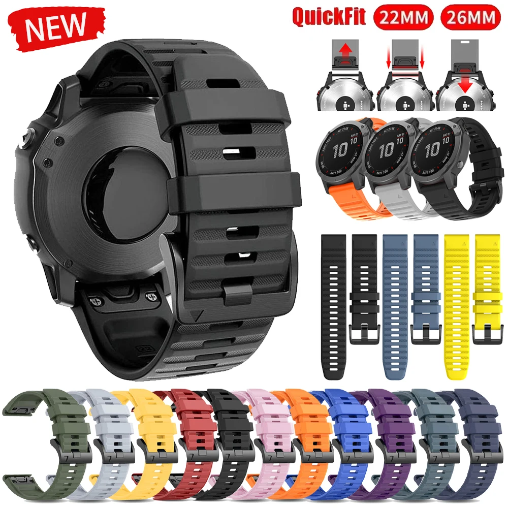 QuickFit 22 26 mm Silikon 1:1 Armband für Garmin Fenix 6 6XPro Sapphire Fenix 8 E 7X7 Forerunner 970 Epix Gen2 Armband Armband