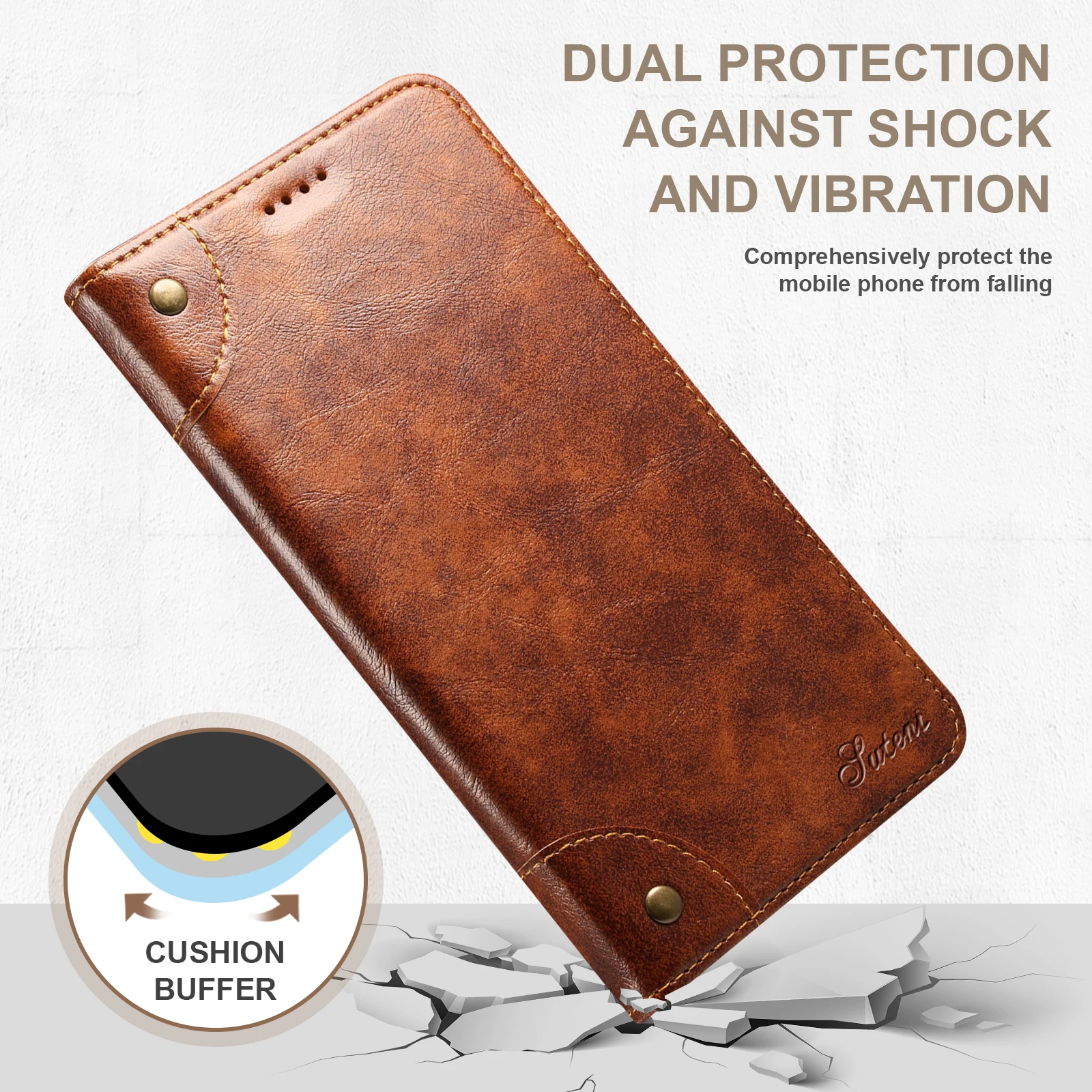 SUTENI-funda de teléfono de piel sintética con tarjetero, billetera con soporte, funda con tapa magnética para Galaxy S26 Ultra S25 Plus S24 S23 S22