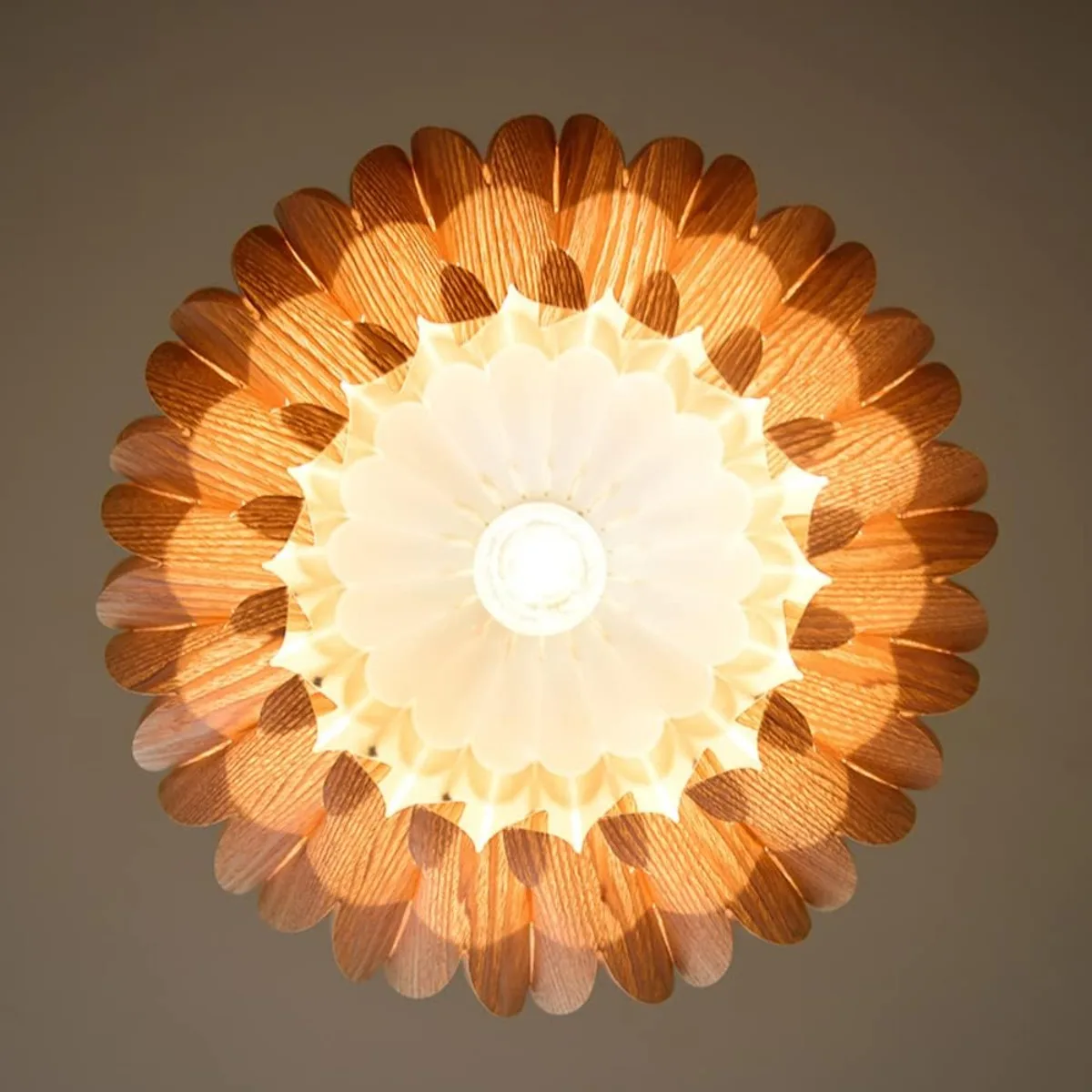 JOYINLED لوتس ثريا خشبية 40 سنتيمتر جنوب شرق آسيا المنسوجة يدويا قشرة الخشب قلادة ضوء غرفة المعيشة غرفة الطعام مصباح المطبخ #3