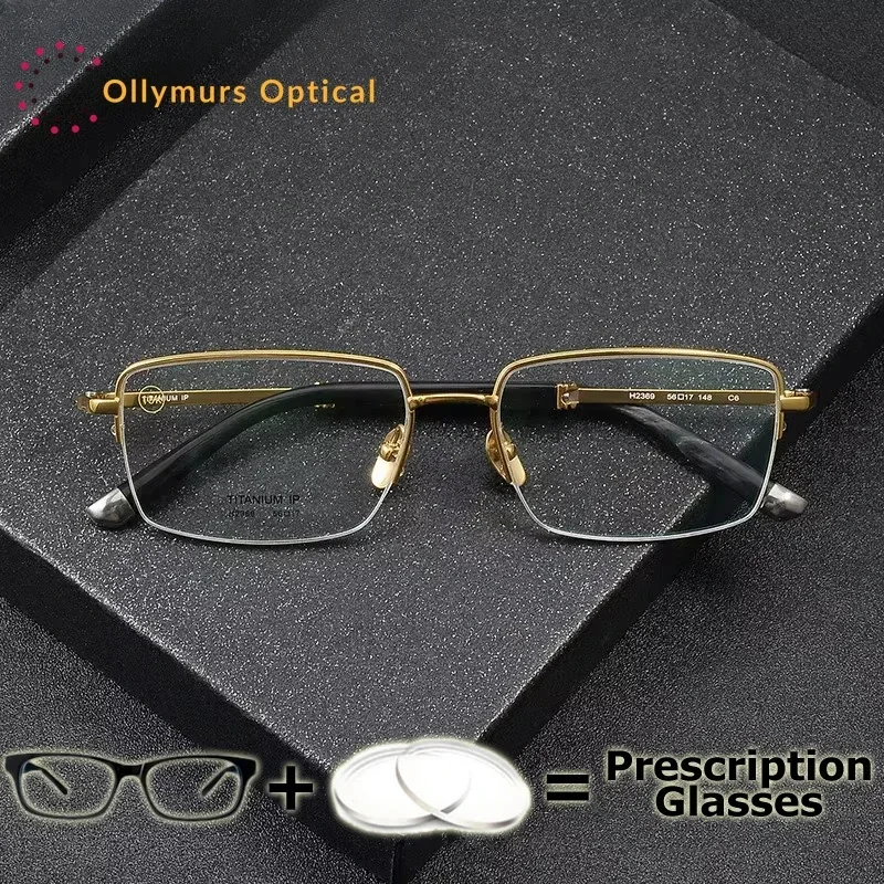 Ollymurs Top Quality Men Prescription Glasses OX Horn  Frame Prescription for Pure Titanium EyewearVision Lenses Multifocal