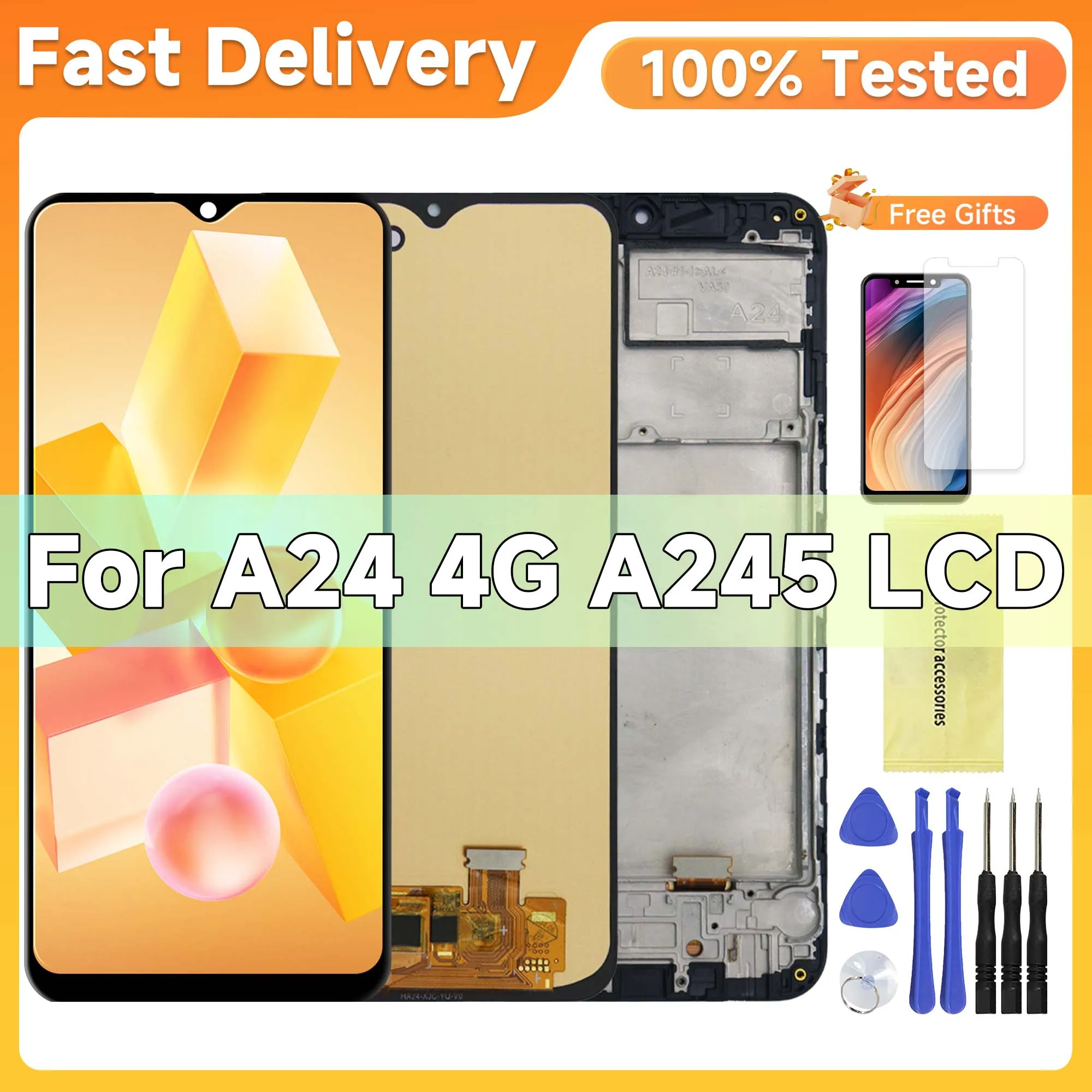 

AMOLED A24 4G Display Screen Replacement for Samsung Galaxy A24 4G A245F A245F/DS Lcd Display Digital Touch Screen with Frame