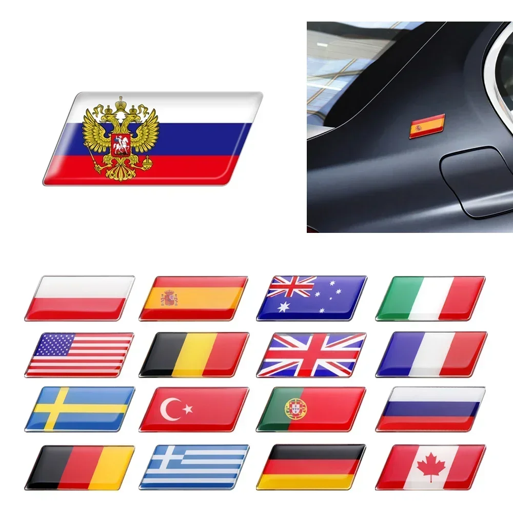 6.4x3.2cm 3D Epoxy Spain Sweden Russia Belgium Germany Italy Romania Canada Flag Emblem Car Side Body Trunk Decor Stickers