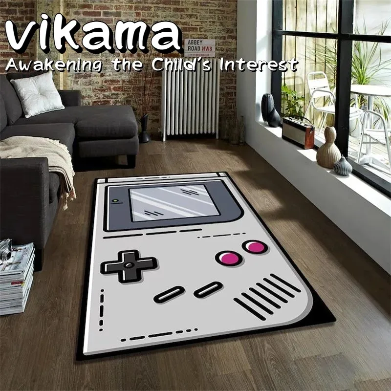 VIKAMA Retro Arcade Flannel Rug Anti-slip Living Room Floor Mat Parent-Child Retro Playtime Home Decor Mat Outdoor