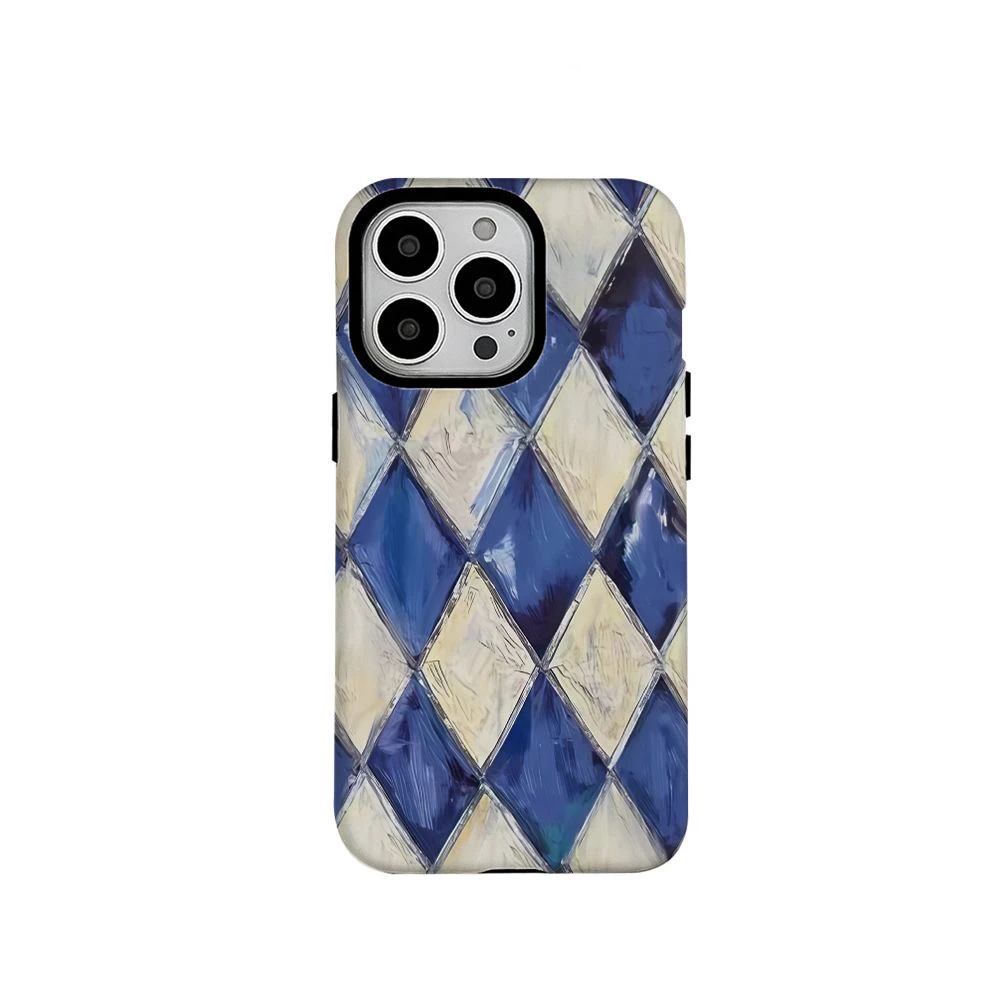 

Ins Contrasting Blue Diamond Pattern Case for IPHONE 16 ProMax 15 14 13 12 11 PRO XR Acrylic TPU Two in One Magnetic Phone Cases