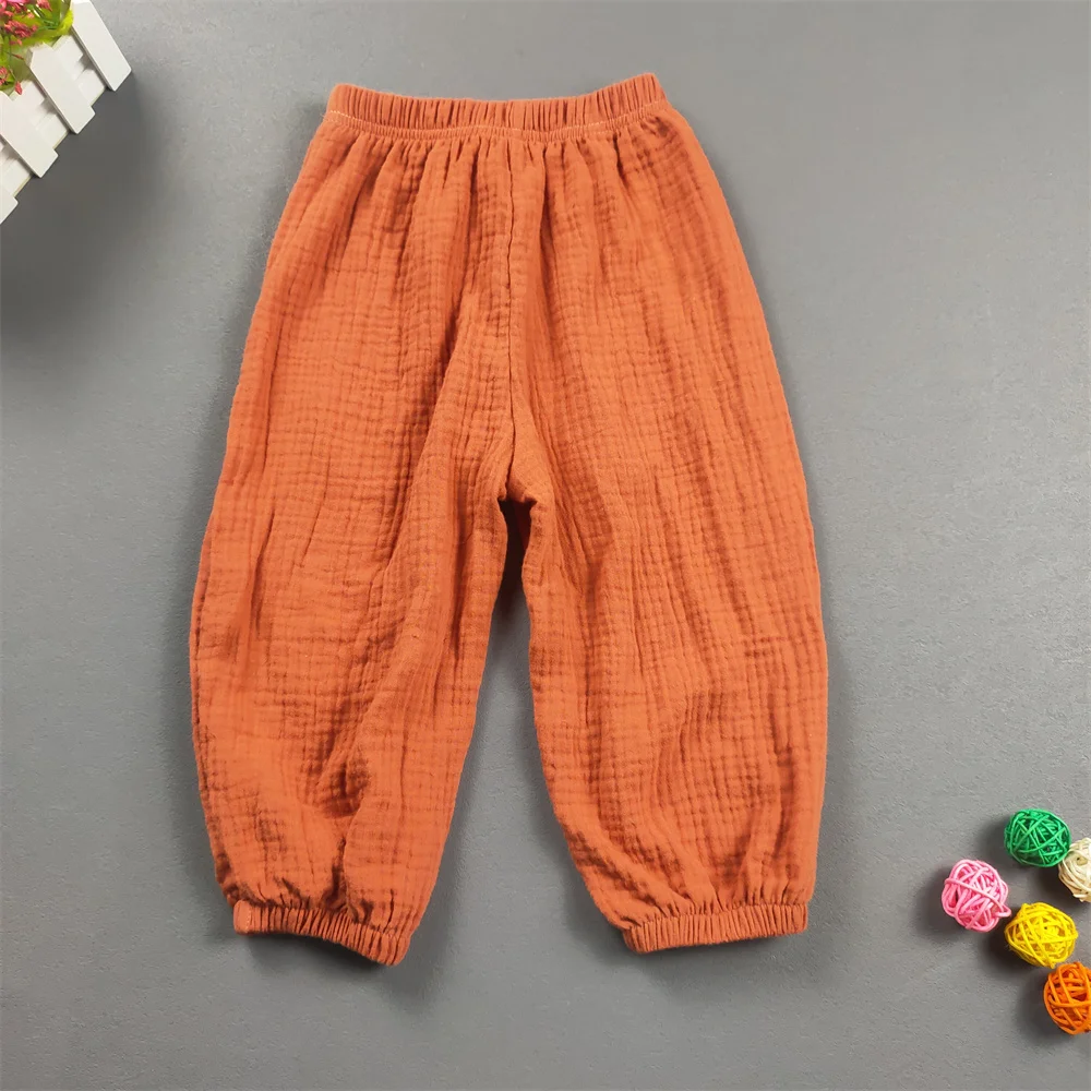 Kinder Kleidung Sommer Jungen Und Mädchen Baumwolle Gefaltete Lose Hosen Mädchen Casual Einfarbig Atmungsaktive Hose – Detail 7