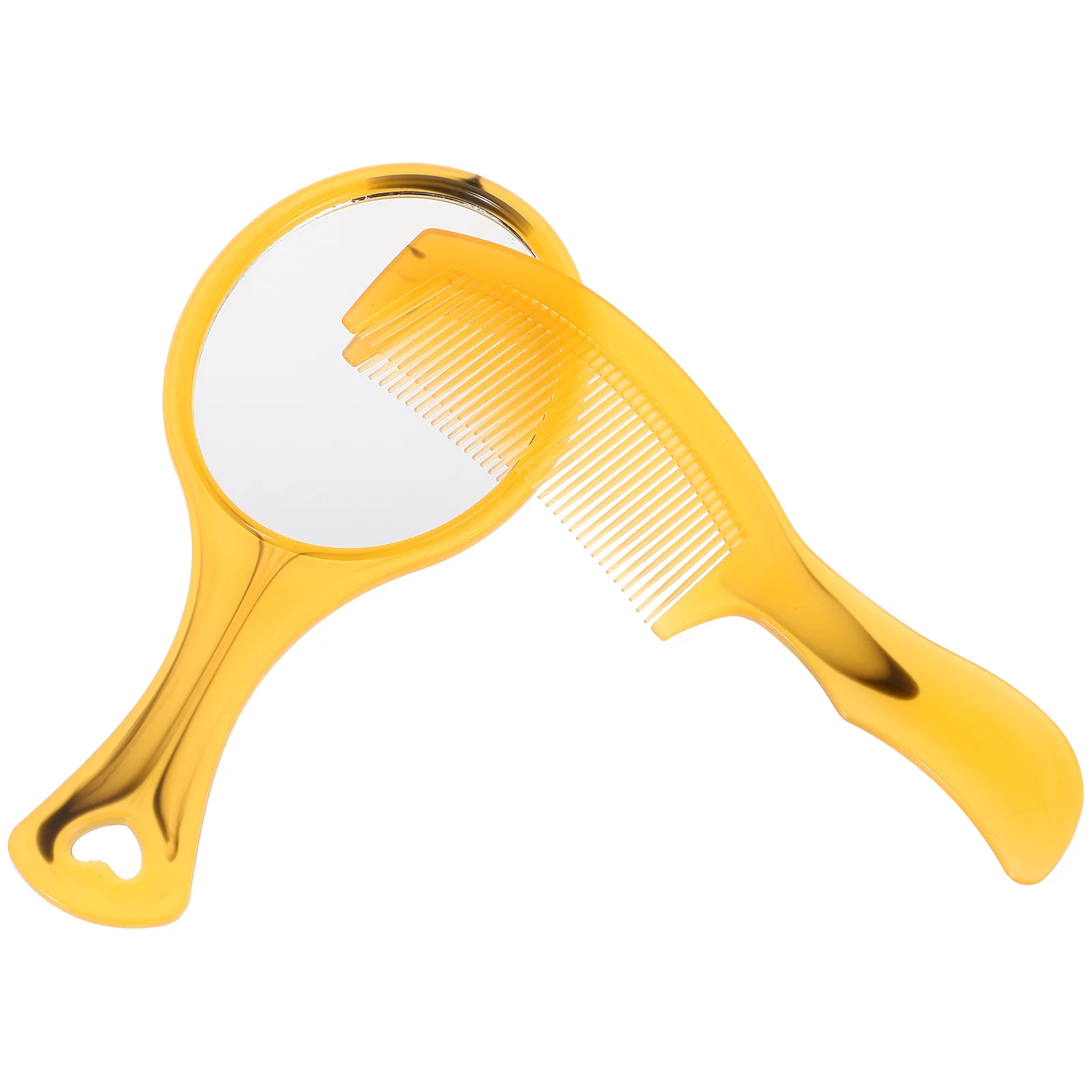 2Pcs Compact Portable Cowhide Mirror Comb Set Small Handheld Mirror Handle Makeup Hair Styling Travel Grooming