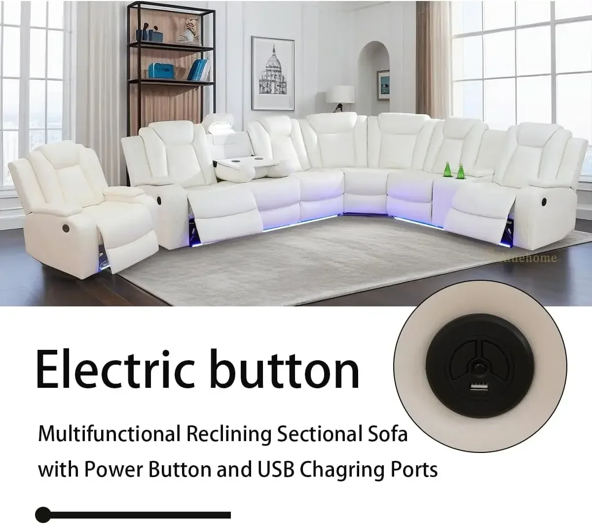 المبيعات الساخنة أثاث غرفة المعيشة أريكة مقطعية مستلق، كرسي طاقة غرفة المعيشة أريكة قابلة للتعديل، كرسي Loveseat مع مساحة تخزين #4