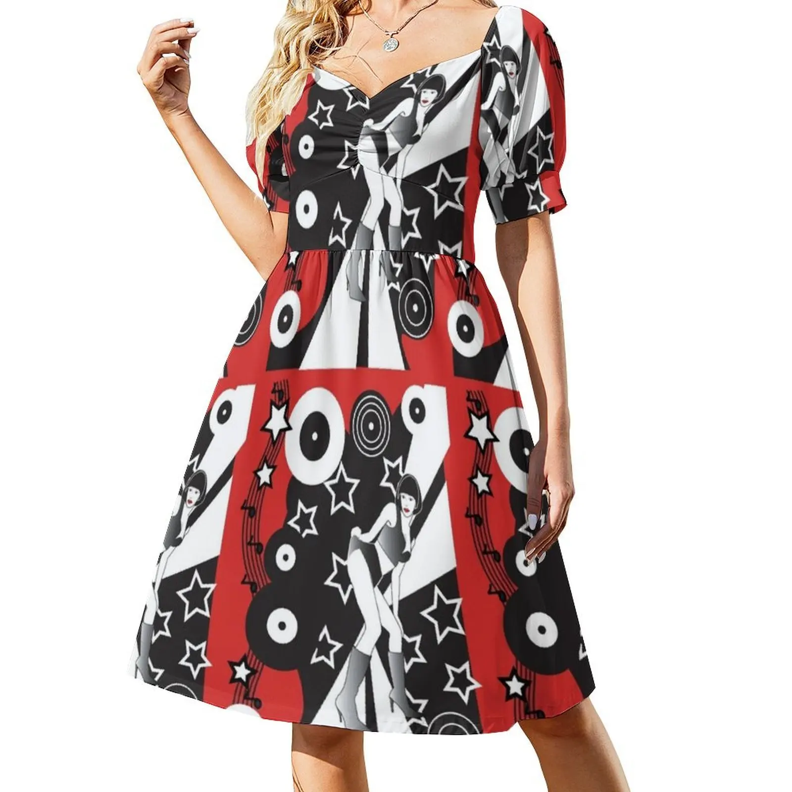 ريترو جلام ديسكوثيك الأحمر بوهو شيك فستان أنيق موضة شاطئ حفل زفاف ثوب أحذية سوداء برقبة Ccw16 سايبر بريق الشفاه الإناث #2