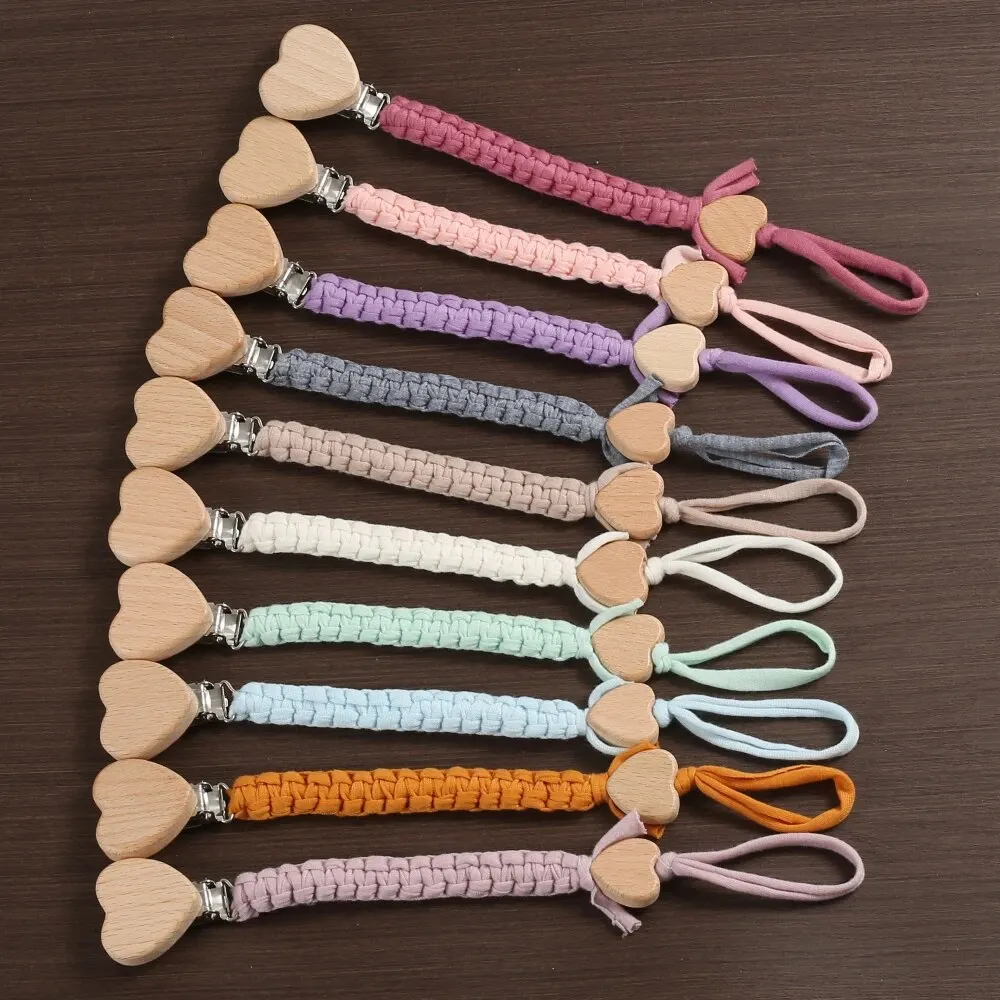 New Pacifier Weave Chain Pendant for Beech Wooden Heart Nipple Holder Soother Chain Clips Teethers for Baby Accessories image 3