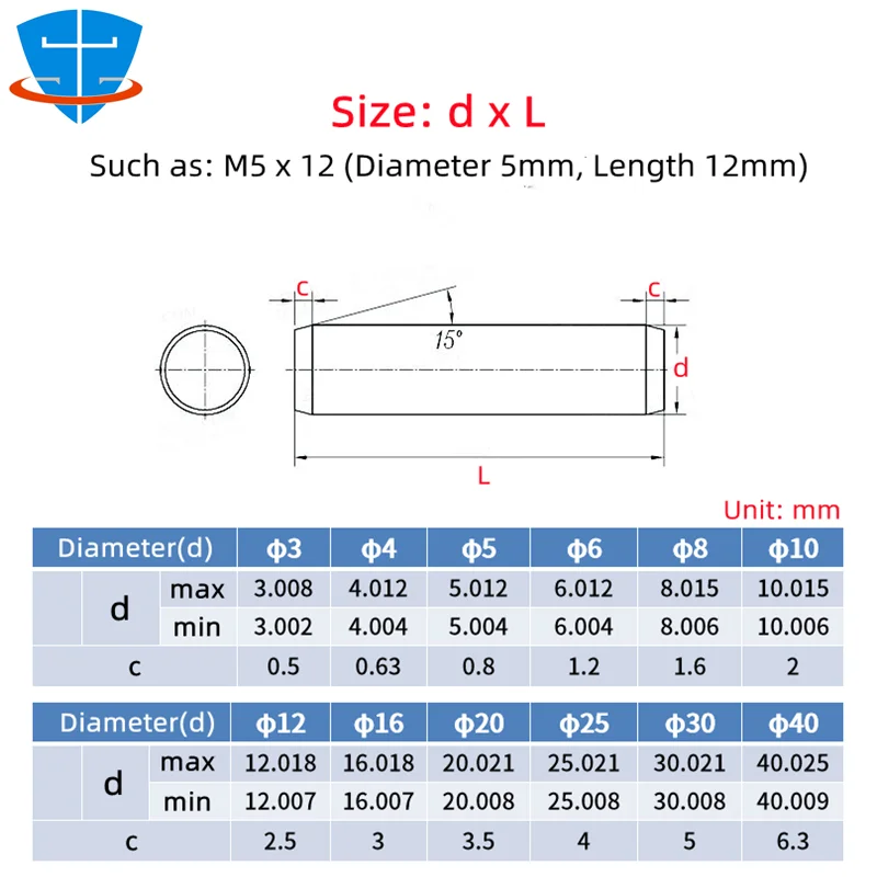 GB119 M3 M4 M5 M6 M8 M10 M12 M16 M20 M25 M30 High Strength Quench Hardened Steel Solid Cylindrical Dowel Pins Fixed Parallel Pin