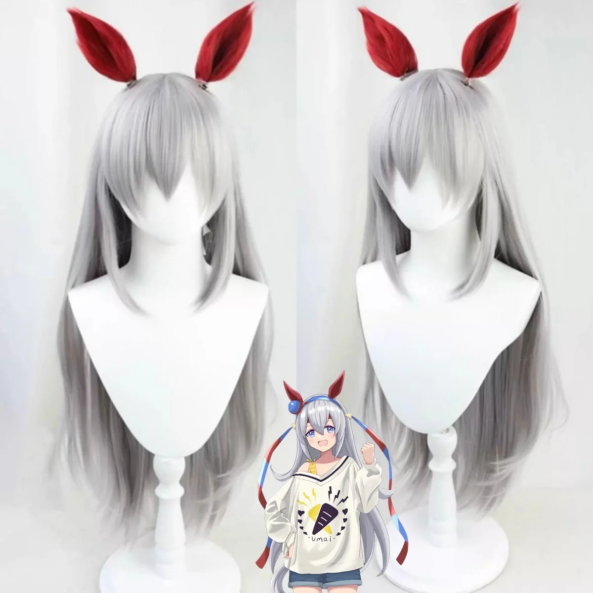 Cosplay Uma Musume Pretty Derby Tamamo Cross peluca Anime juego fiesta peluca gris plata peluca larga y recta ﻿
