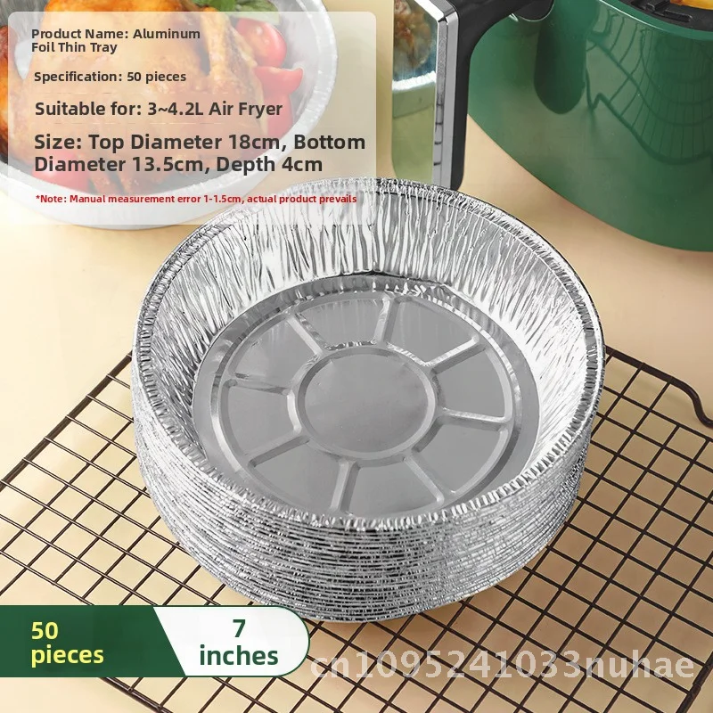 

50 шт. одноразовая чаша из алюминиевой фольги для фритюрницы, круглая пластина из оловянной фольги для духовки для барбекю, противень для пиццы, домашнее использование, 6-8 дюймов