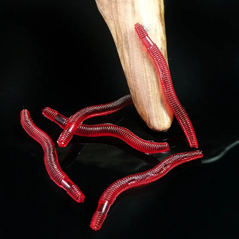 50 قطعة/الوحدة 35 مللي متر محاكاة دودة الأرض الديدان الحمراء الاصطناعي الصيد إغراء معالجة الطعم الناعم