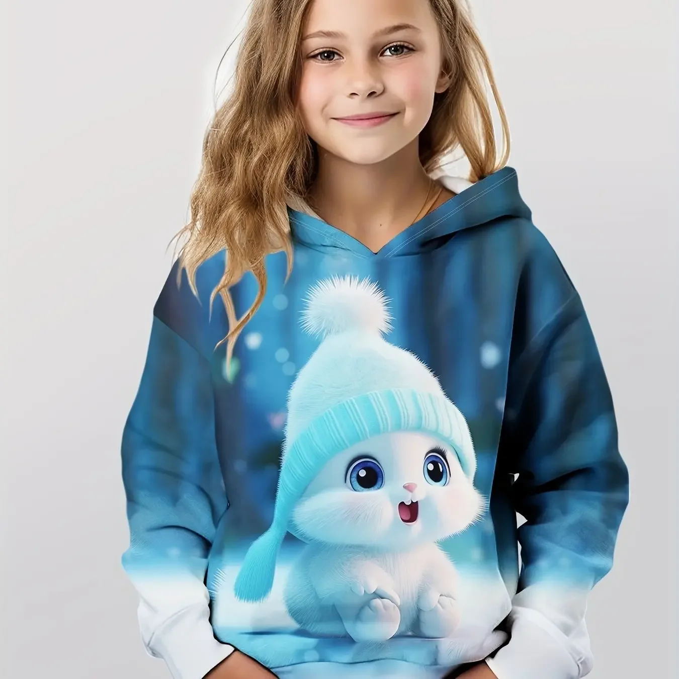 

Женская одежда, толстовки с длинными рукавами и 3D милым принтом кролика, детская весенне-осенняя одежда, повседневная уличная стильная одежда для девочек