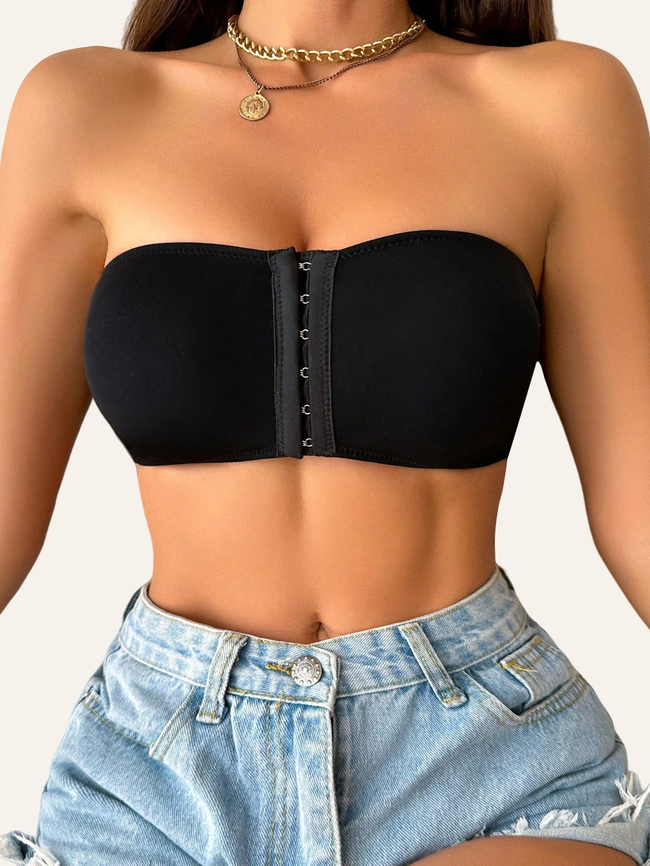 Women Front Snap Strapless Wireless Bra Removable Cup Pads Elastic Breathable Daily All Season Bra