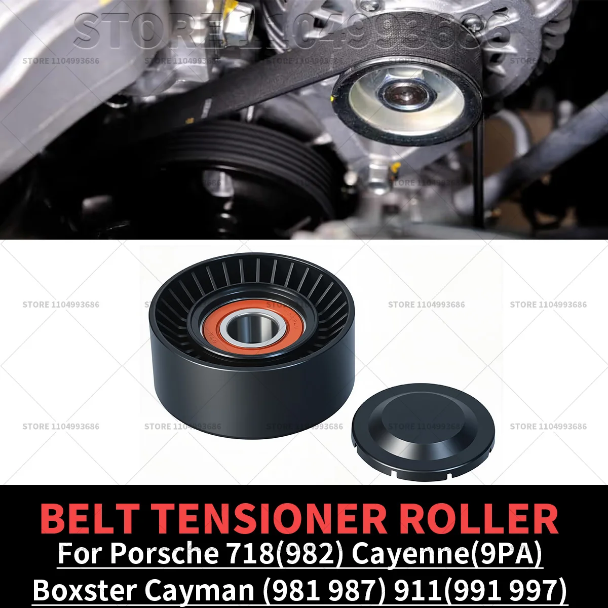 

For Porsche 2003-2019 718 Boxster Cayman 911(982 981 991 997 987 9PA) Drive Belt Tensioner Roller - 9A110221200 9A1 102 212 00