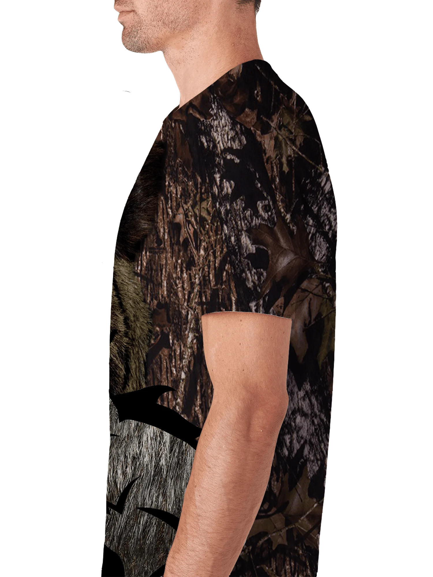 Camiseta masculina e feminina com estampa 3D de javali selvagem – Camiseta de manga curta de poliéster macio com design de camuflagem geométrica