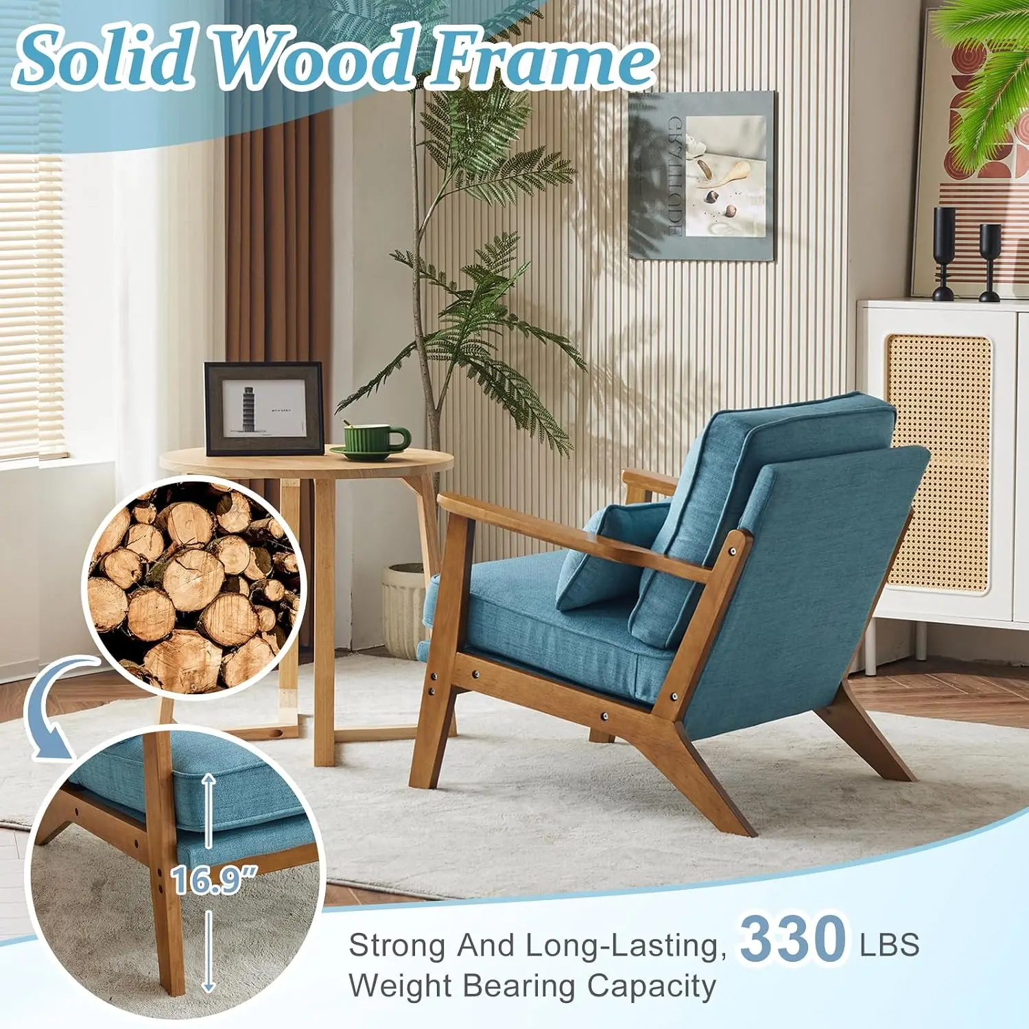 Wide Armrests Accent Chair 2pcs,Upholstered Mid Century Modern Chair with Pillow,Comfy Reading Chair,, Customized