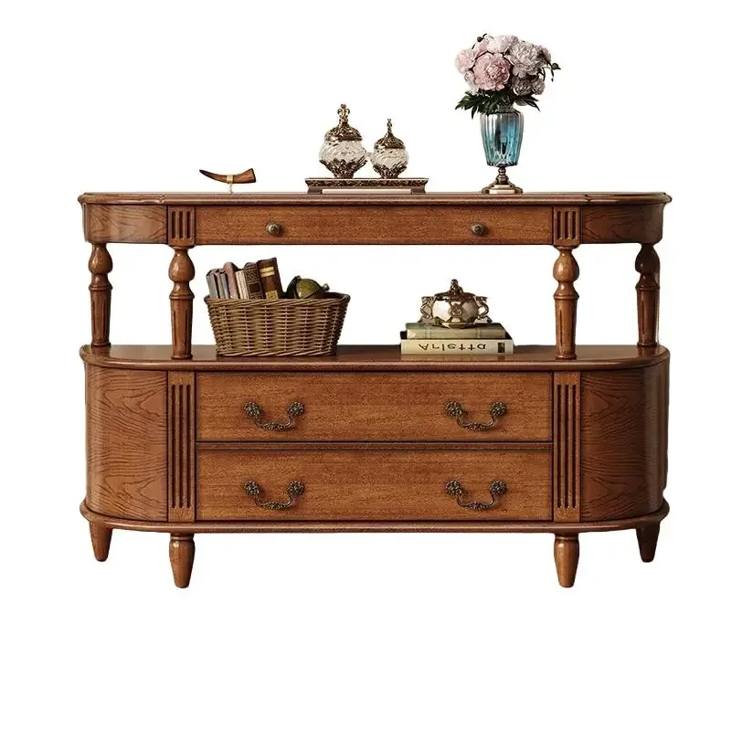 

American foyer solid wood entrance table retro entrance table corridor wall semi-round table