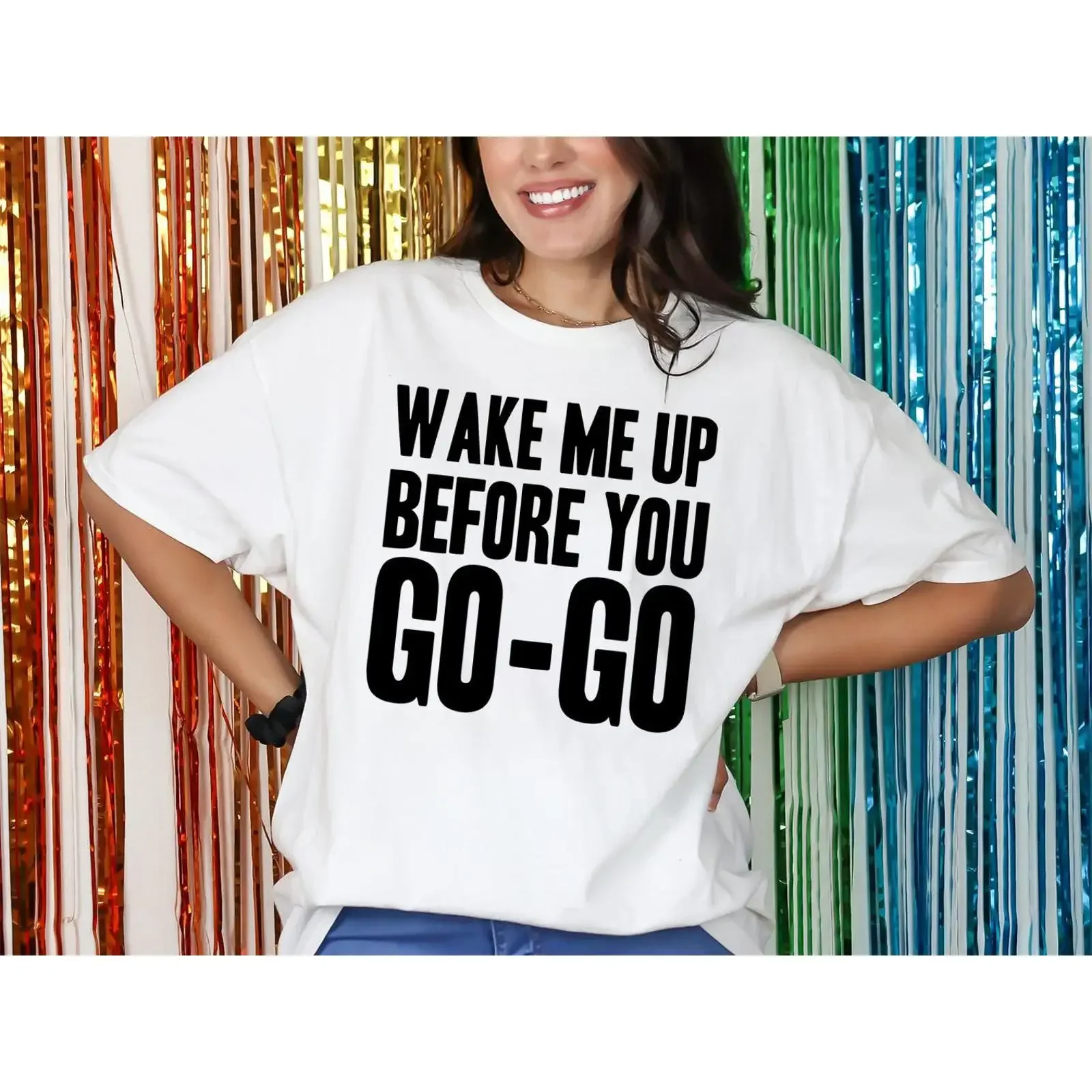 Wake Me Up Before You GO T Shirt Fancy Dress Party 80s Weekend Top vintage Washed streetwear Casual Stylish Comfortable